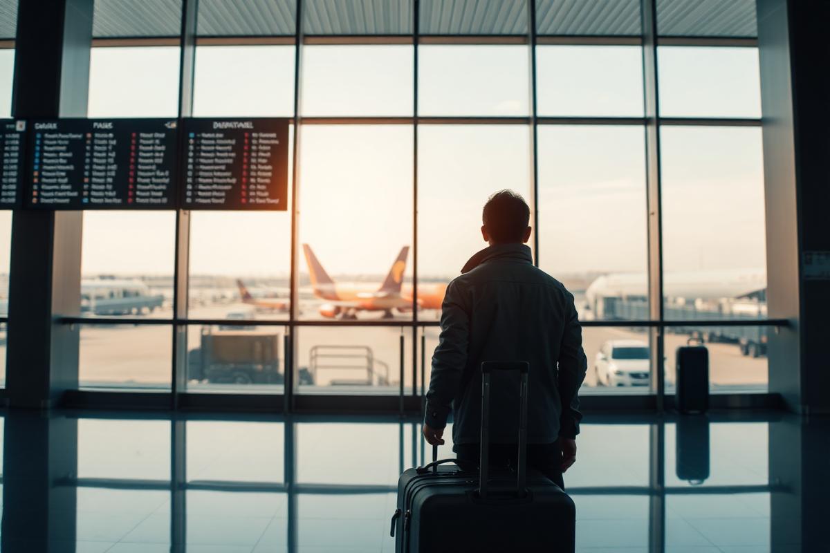 Traveler at an international airport terminal