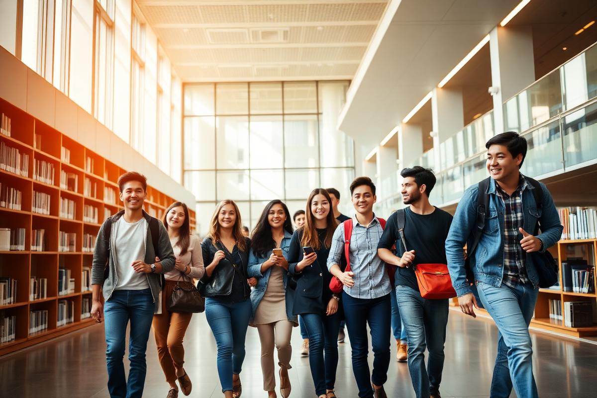 International students on a modern university campus